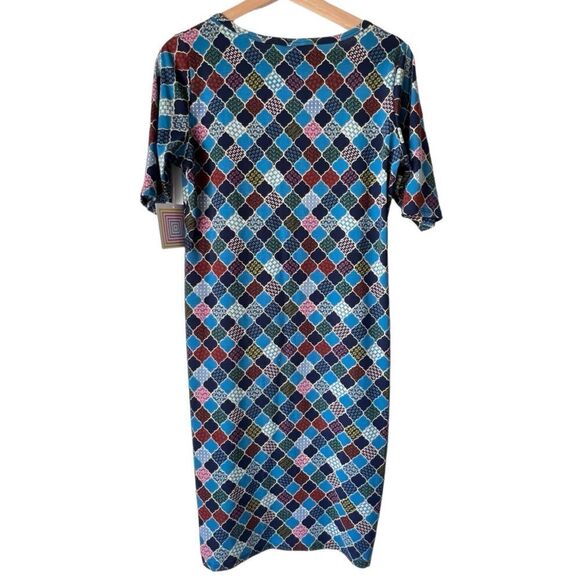 Women's LuLaRoe Julia multicolor blue midi dress casual fresh color size M - Picture 5 of 9